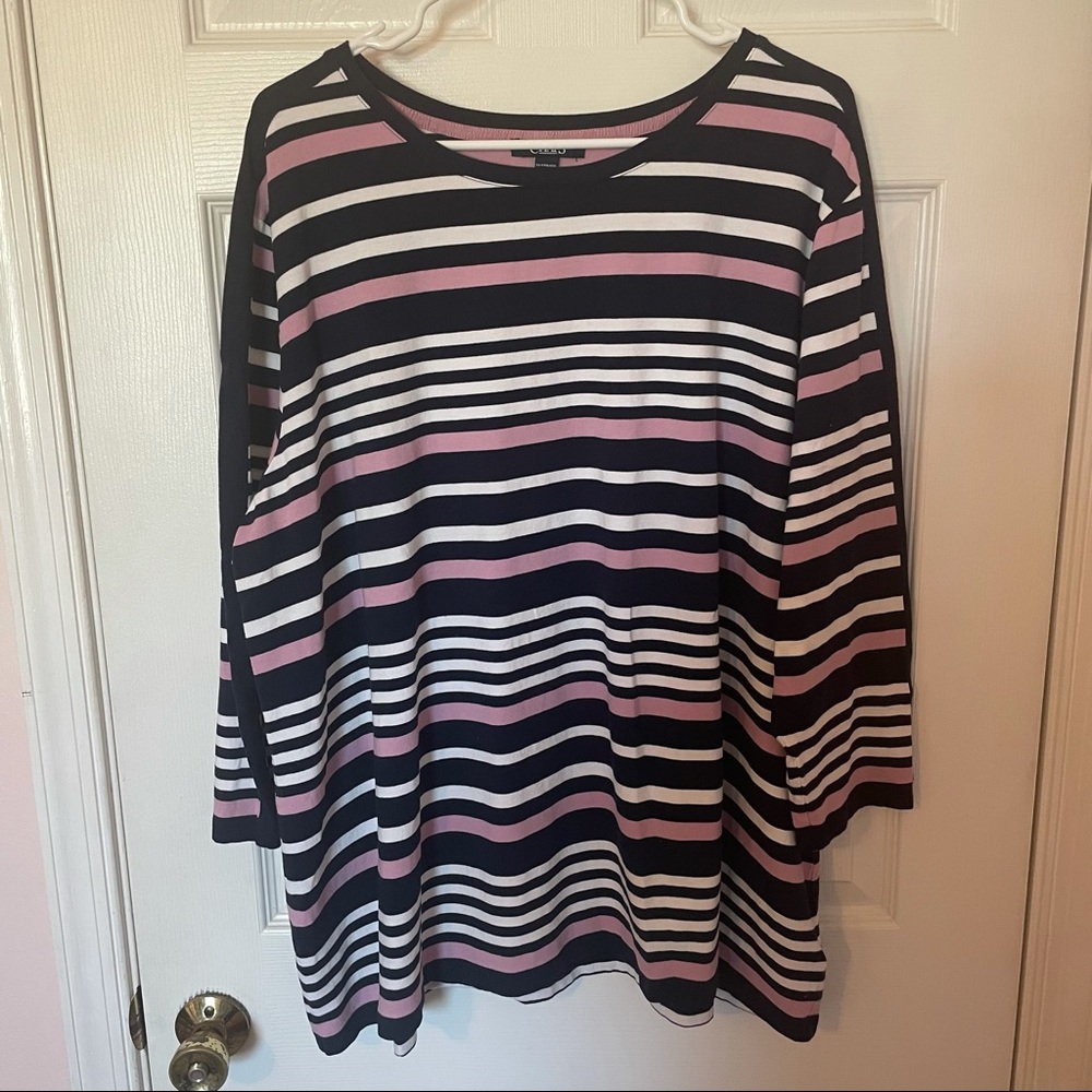 Chaps Striped 3/4 Sleeve Length Shirt